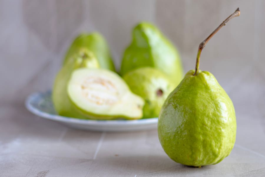 Guava placed on a white plate